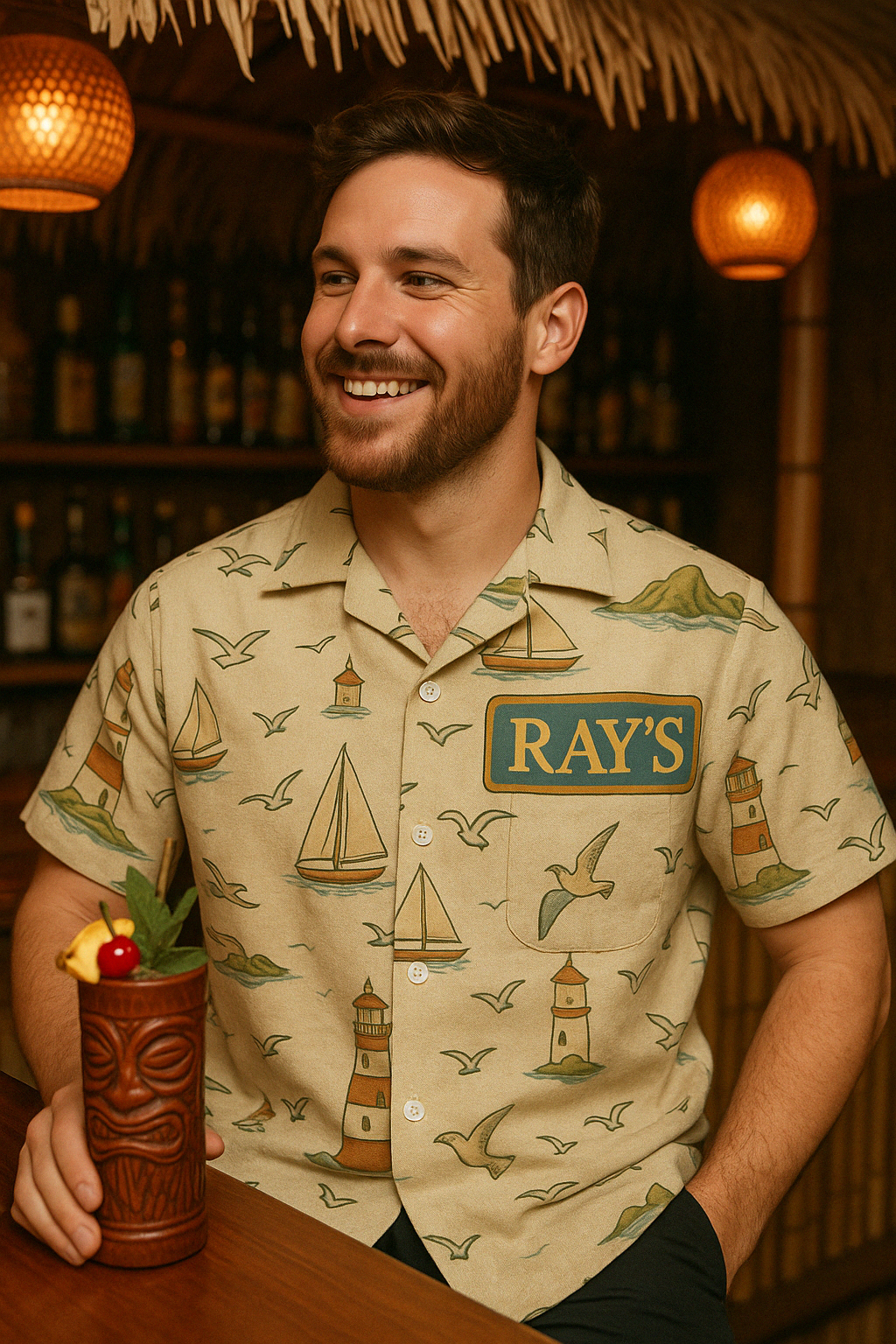 Ray’s Warehouse Coastal Beacon Linen Hawaiian Shirt