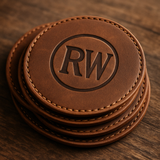 Ray’s Warehouse Branded Leather Coasters (Set of 4)